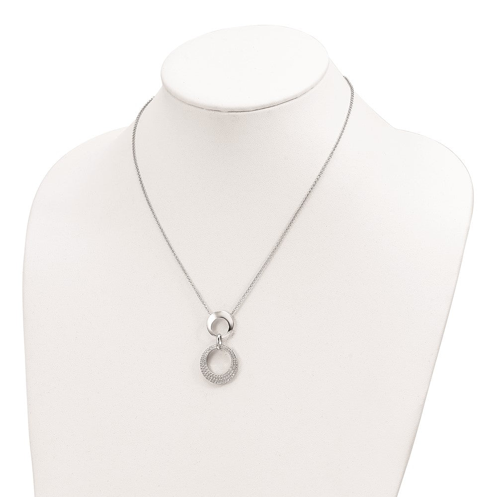 Sterling Silver Rhodium-Plated Cz Intertwined Circles W/2 In Ext. Necklace