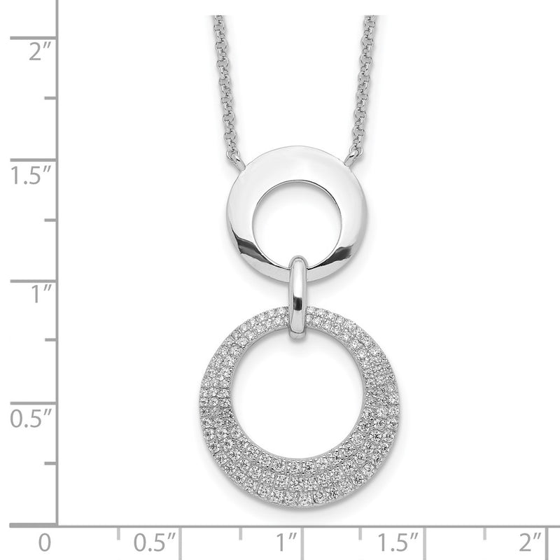 Sterling Silver Rhodium-Plated Cz Intertwined Circles W/2 In Ext. Necklace