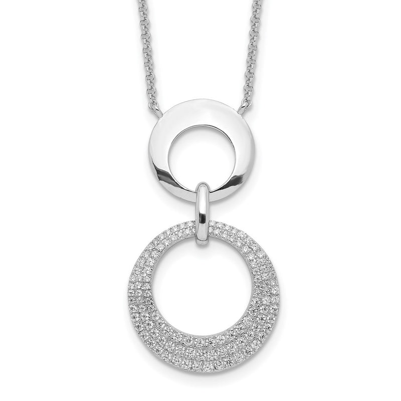 Sterling Silver Rhodium-Plated Cz Intertwined Circles W/2 In Ext. Necklace