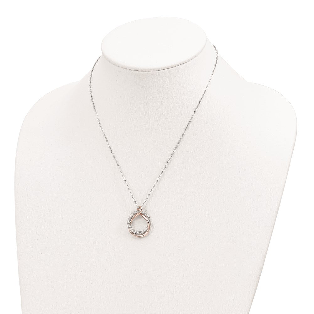 Sterling Silver Rose-Tone Polished Pave Cz Twist W/2 In Ext. Necklace