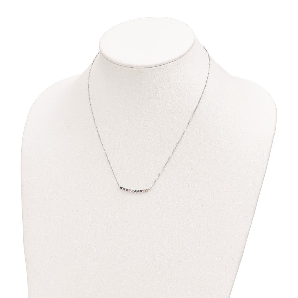 Sterling Silver Rhodium-Plated Polished Multi-Color Cz Bar Necklace