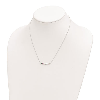 Sterling Silver Rhodium-Plated Polished Multi-Color Cz Bar Necklace