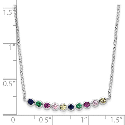 Sterling Silver Rhodium-Plated Polished Multi-Color Cz Bar Necklace
