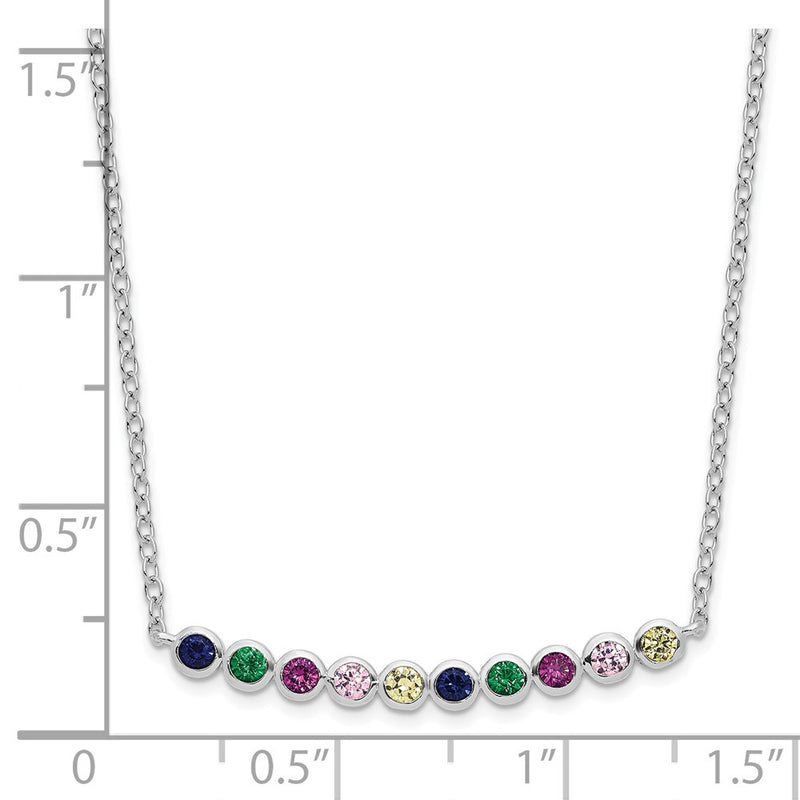 Sterling Silver Rhodium-Plated Polished Multi-Color Cz Bar Necklace