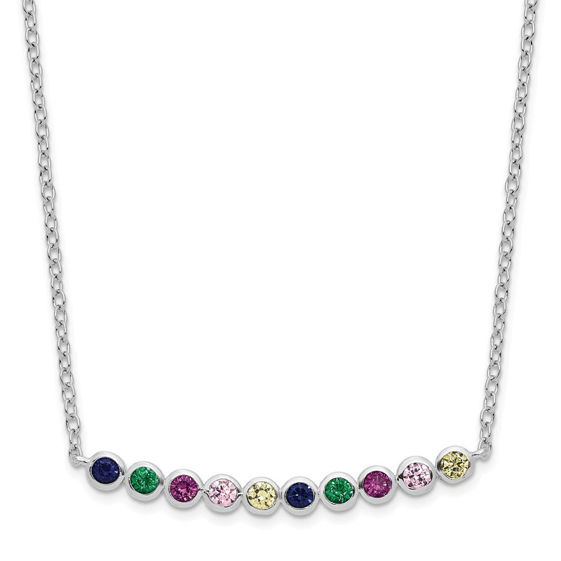 Sterling Silver Rhodium-Plated Polished Multi-Color Cz Bar Necklace