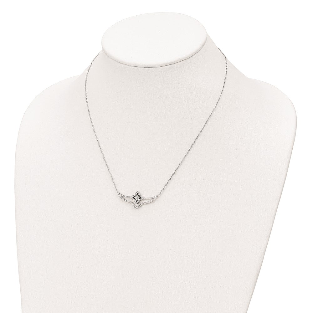 Sterling Silver Rhodium-Plated Polished Cz Fancy Necklace
