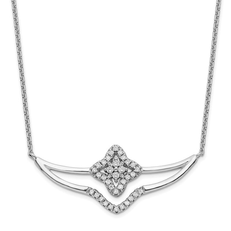 Sterling Silver Rhodium-Plated Polished Cz Fancy Necklace