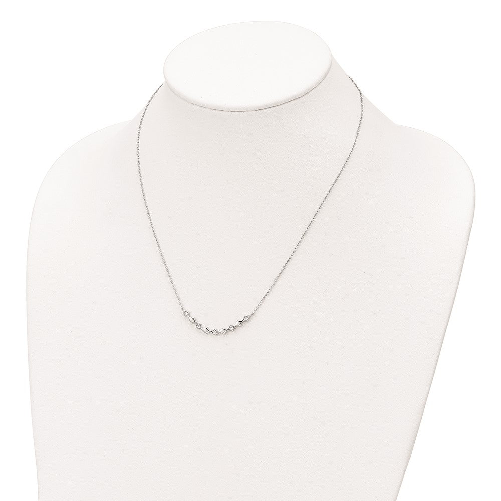 Sterling Silver Rhodium-Plated Polished Cz Diamond Shapes 17.75In Necklace