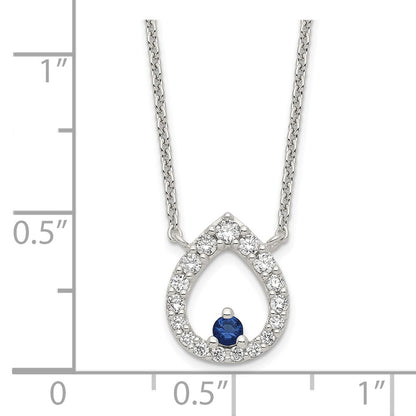 Sterling Silver Polished Cz Teardrop Necklace