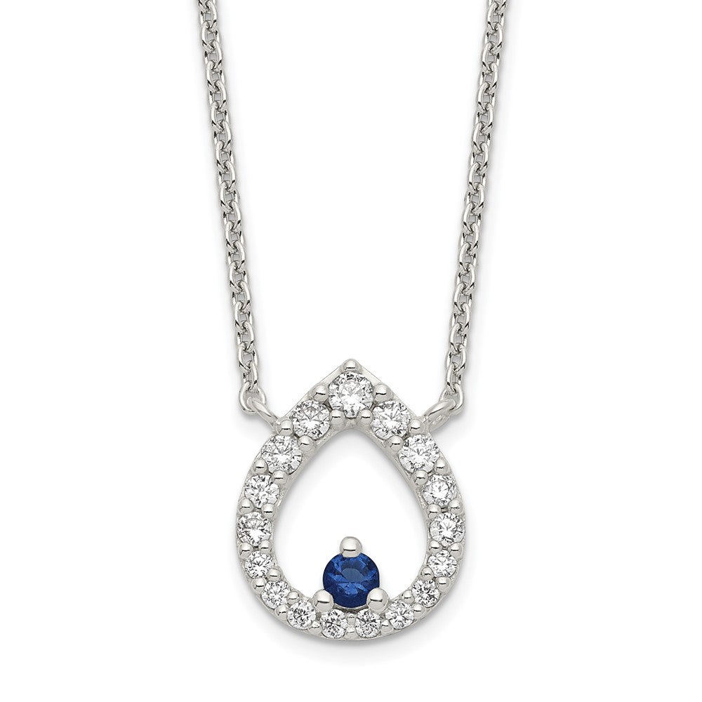 Sterling Silver Polished Cz Teardrop Necklace