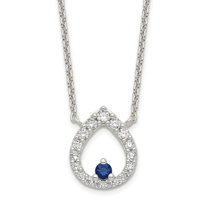 Sterling Silver Polished Cz Teardrop Necklace