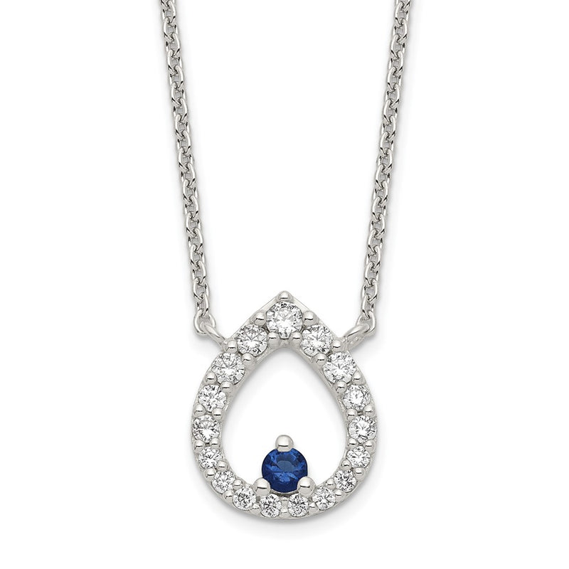 Sterling Silver Polished Cz Teardrop Necklace