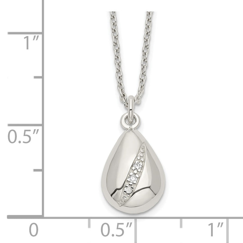 Sterling Silver Cz 16In W/2In Ext Teardrop Necklace