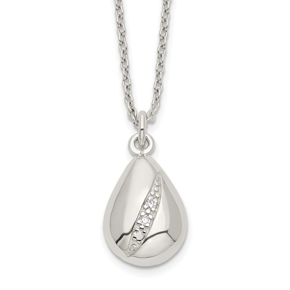 Sterling Silver Cz 16In W/2In Ext Teardrop Necklace
