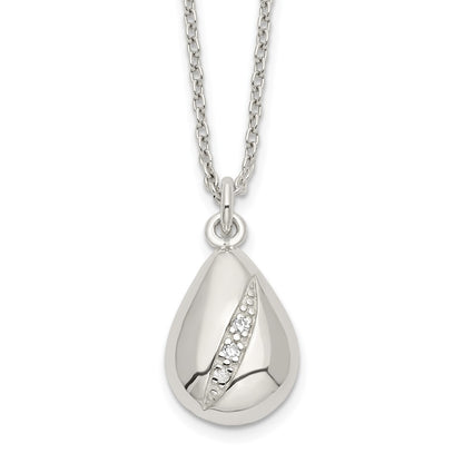 Sterling Silver Cz 16In W/2In Ext Teardrop Necklace