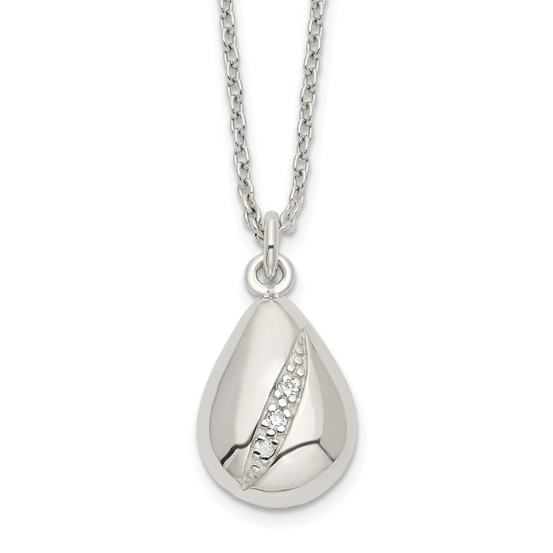 Sterling Silver Cz 16In W/2In Ext Teardrop Necklace