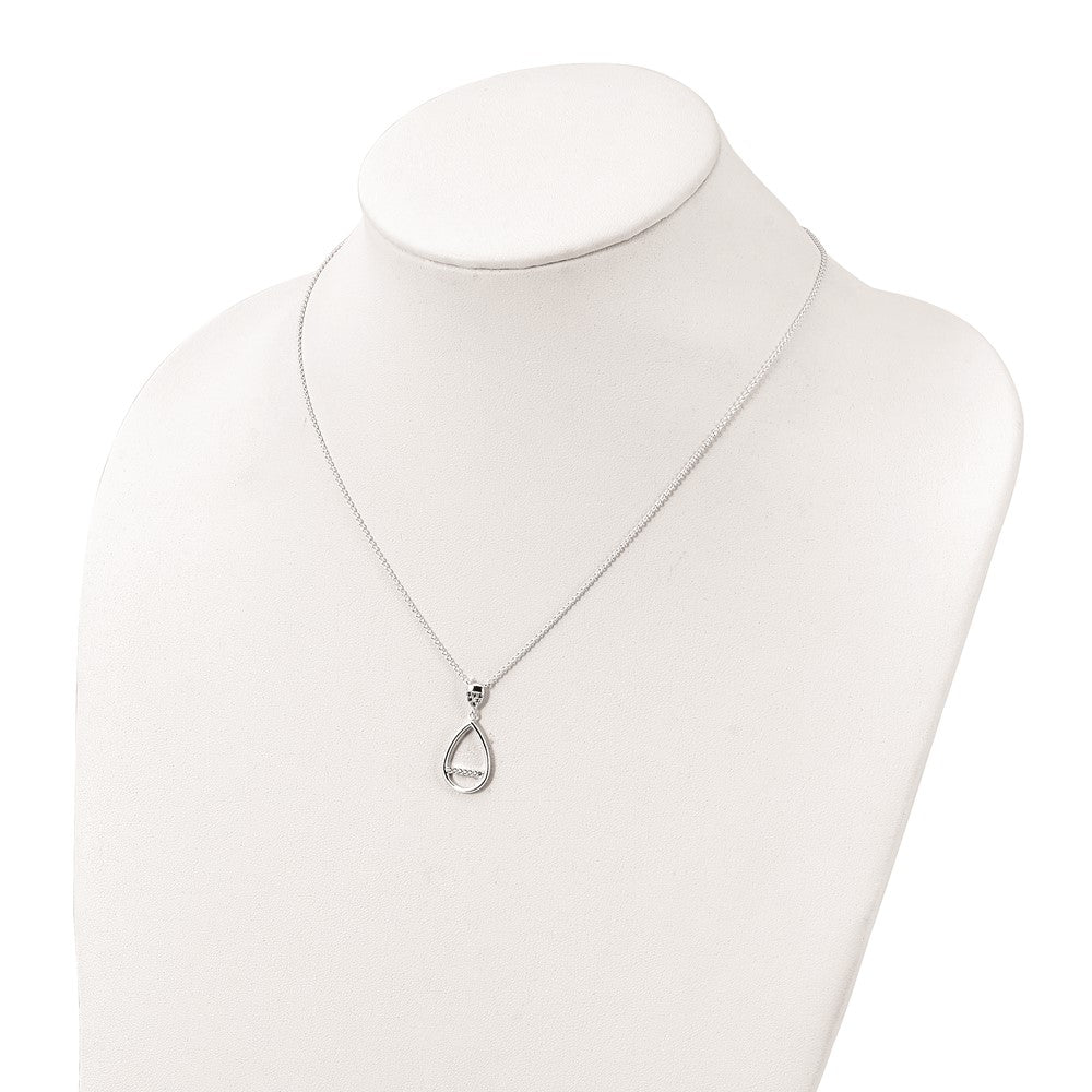 Sterling Silver Polished Cz Teardrop Necklace