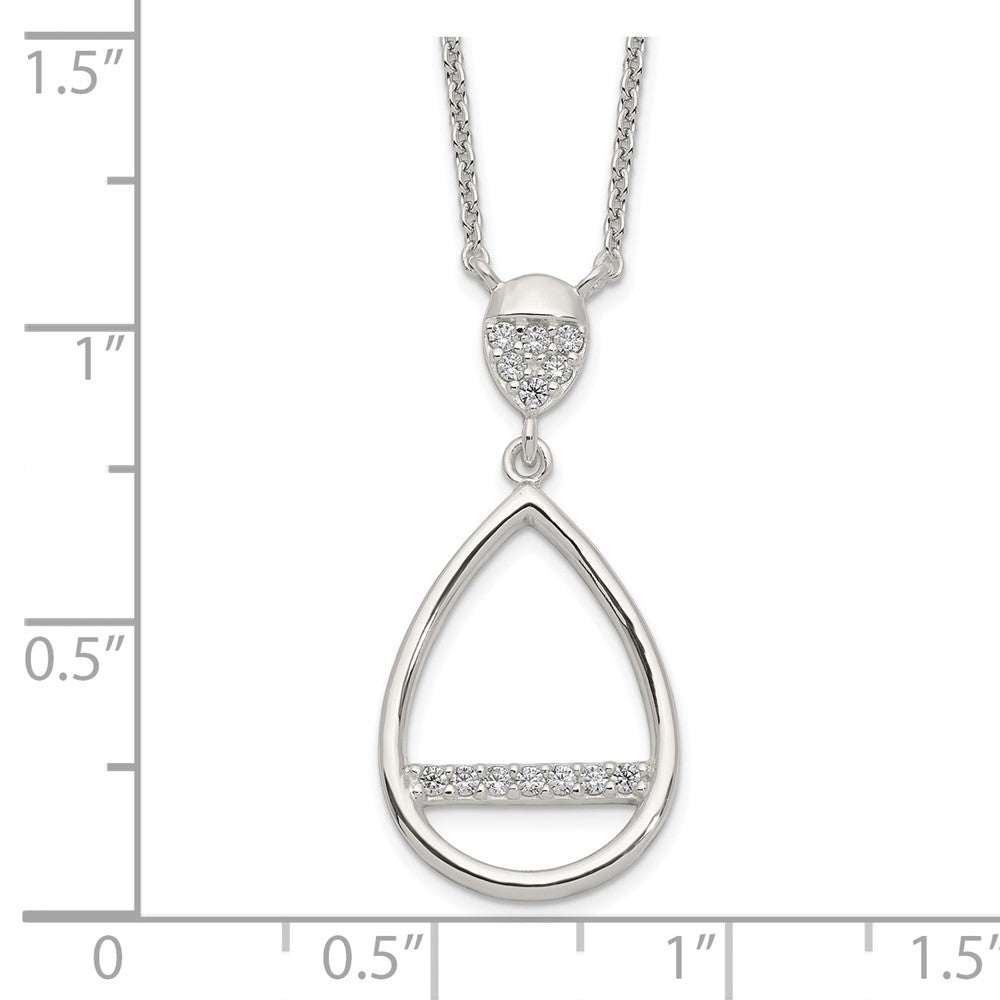 Sterling Silver Polished Cz Teardrop Necklace