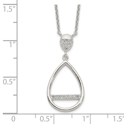 Sterling Silver Polished Cz Teardrop Necklace