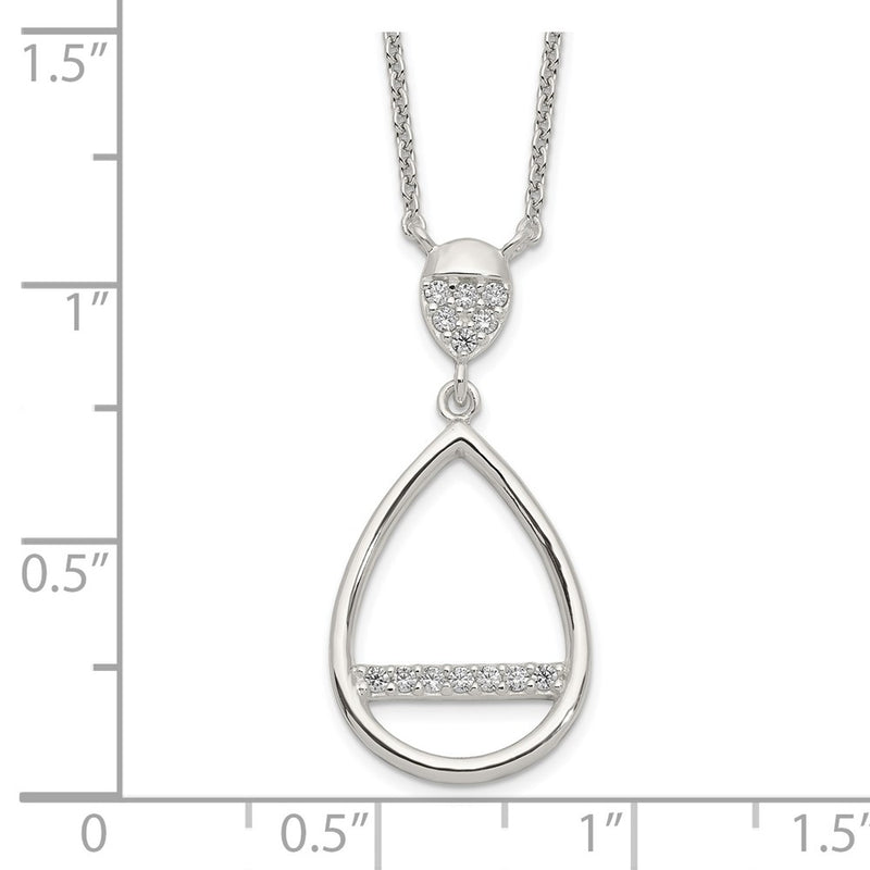 Sterling Silver Polished Cz Teardrop Necklace