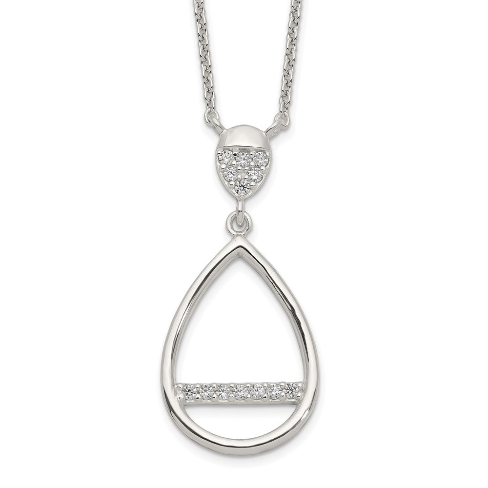 Sterling Silver Polished Cz Teardrop Necklace