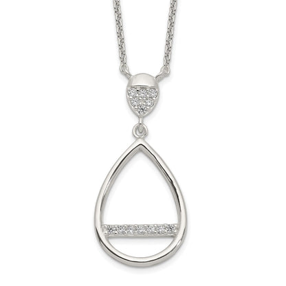 Sterling Silver Polished Cz Teardrop Necklace