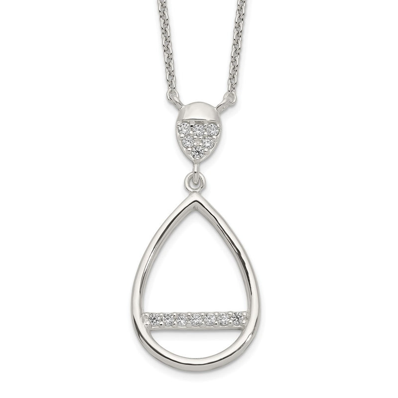 Sterling Silver Polished Cz Teardrop Necklace