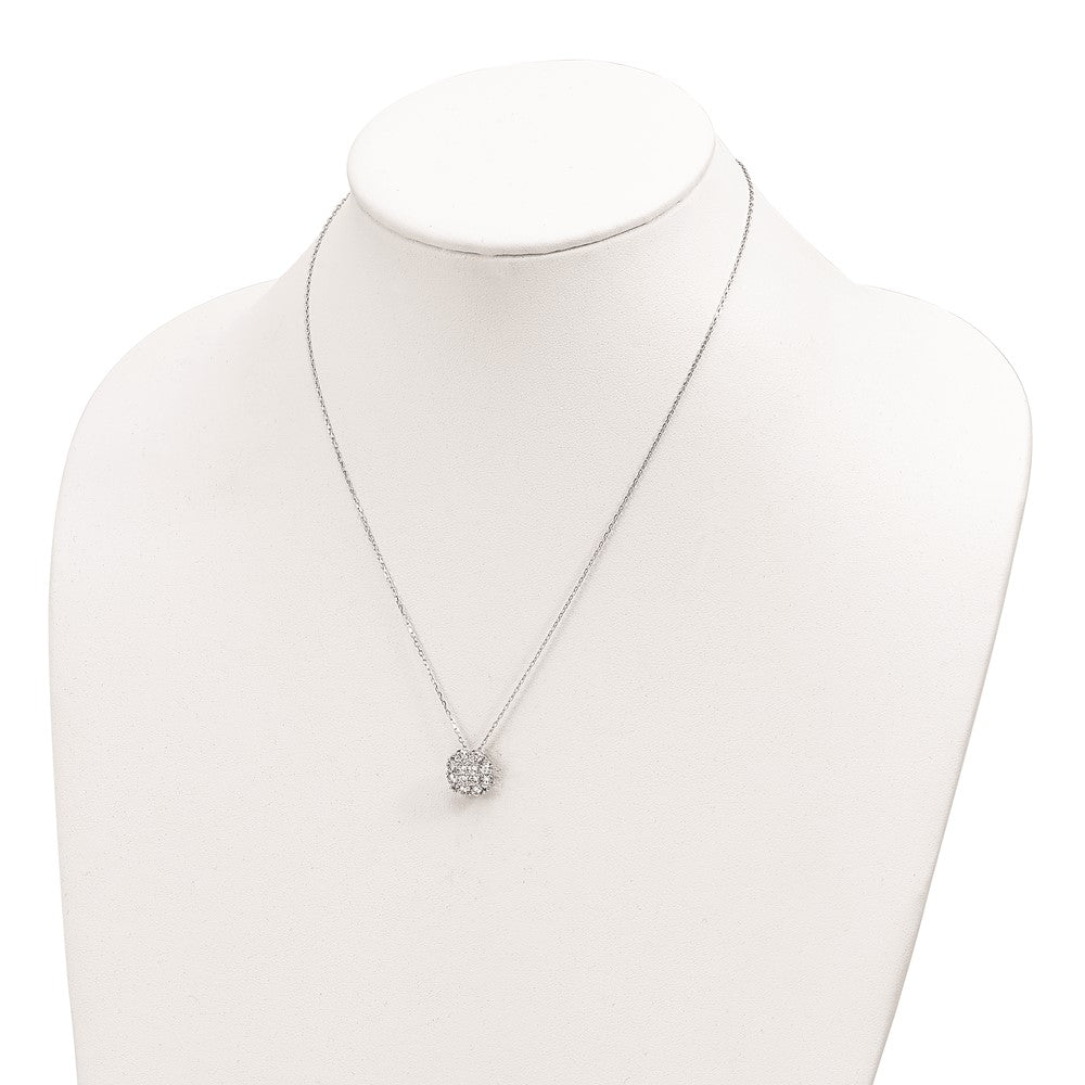Sterling Silver Rhodium-Plated Polished Cz W/2 In Ext. Necklace