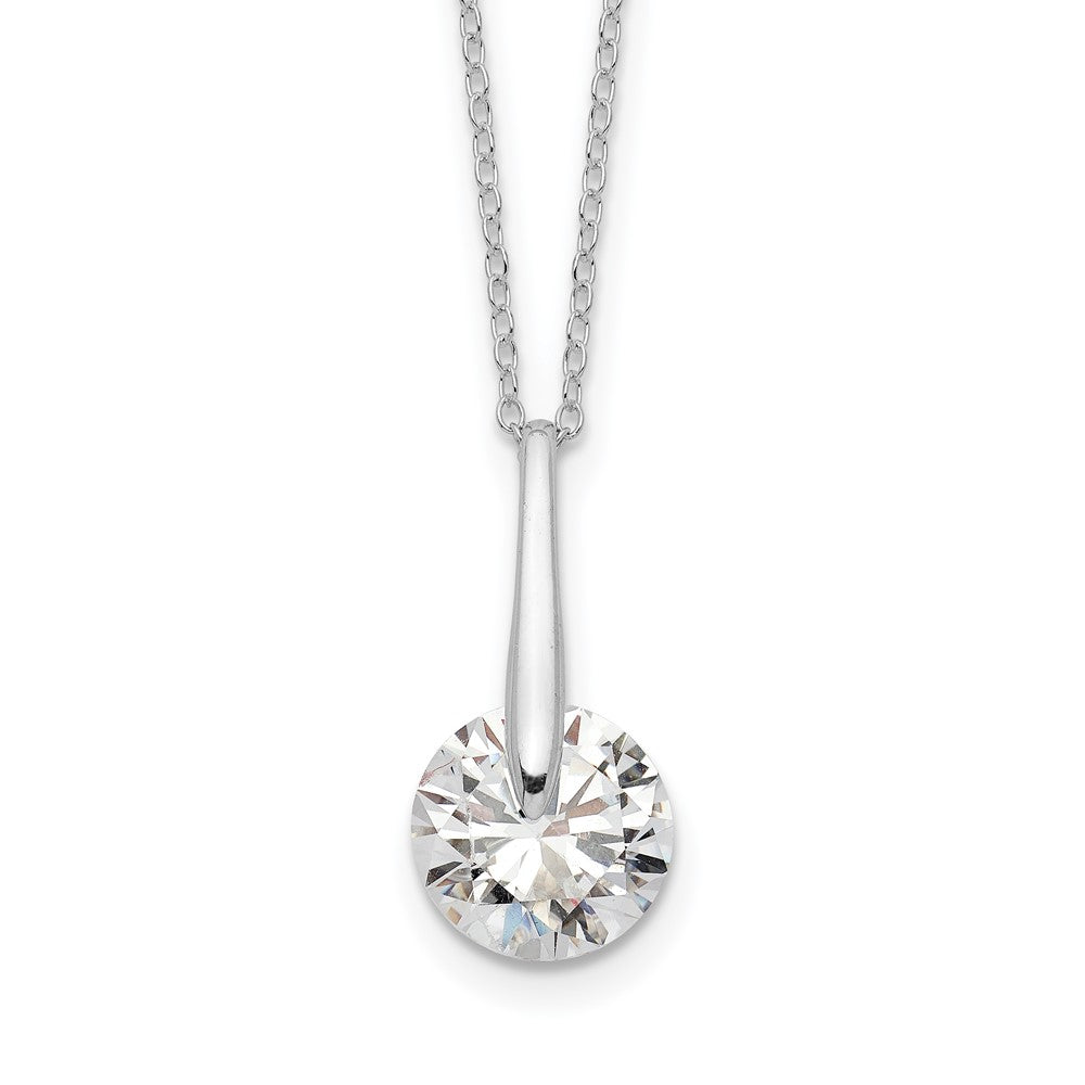 Sterling Silver Rhodium-Plated Polished Cz Fancy 16In Plus 2In Ext Necklace