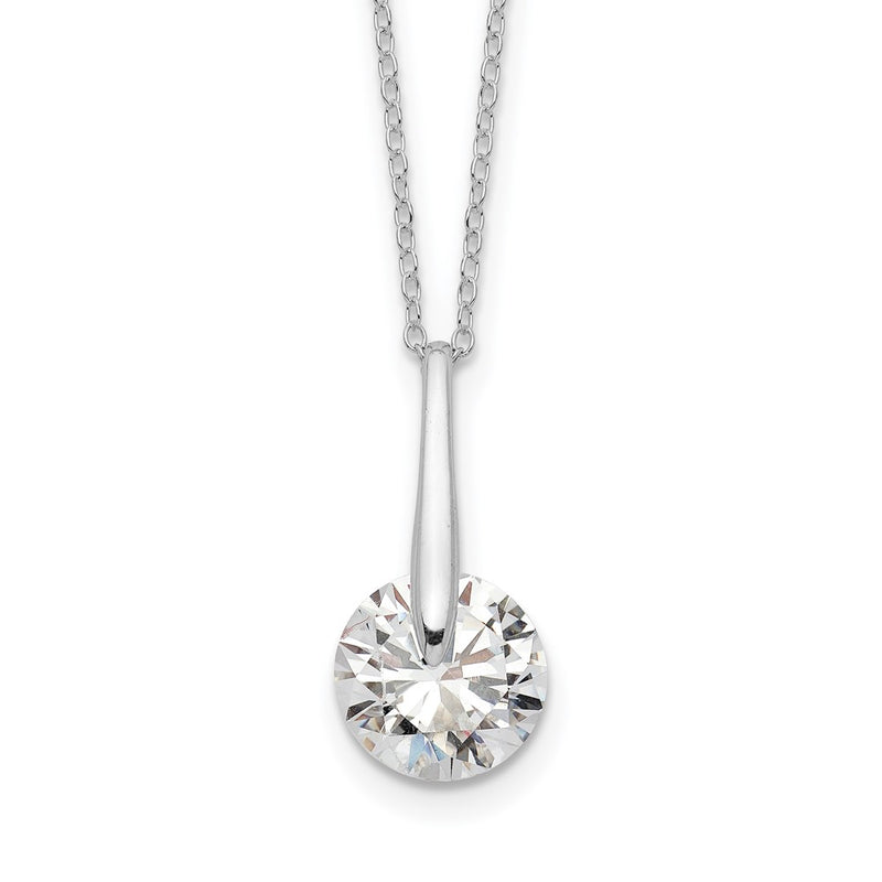 Sterling Silver Rhodium-Plated Polished Cz Fancy 16In Plus 2In Ext Necklace