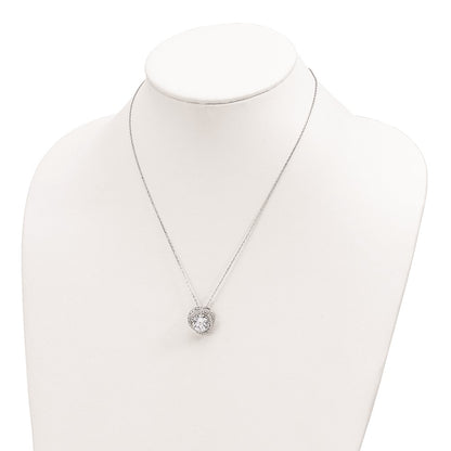 Sterling Silver Rhodium-Plated Polished Cz W/2 In Ext. Necklace
