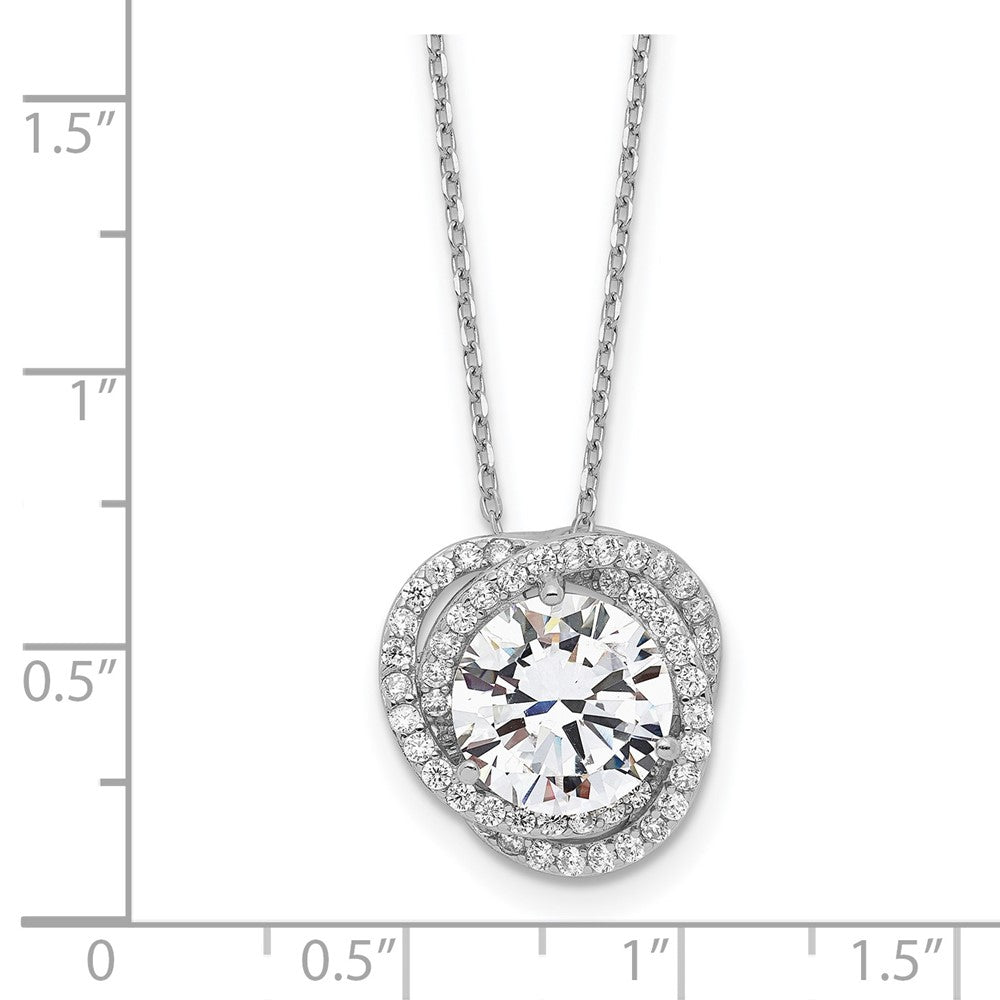 Sterling Silver Rhodium-Plated Polished Cz W/2 In Ext. Necklace