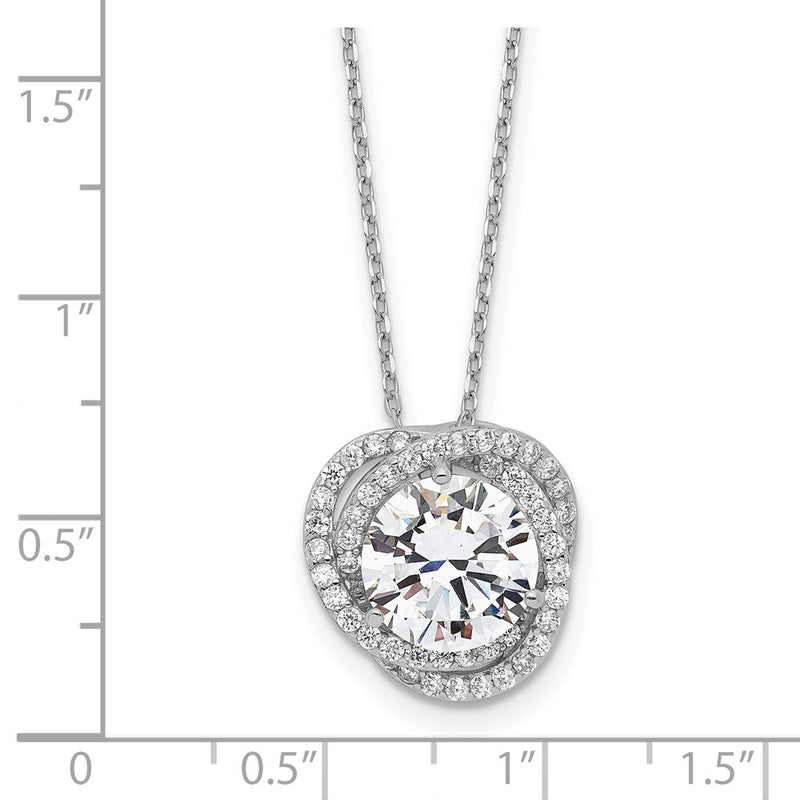 Sterling Silver Rhodium-Plated Polished Cz W/2 In Ext. Necklace