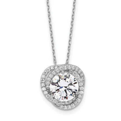 Sterling Silver Rhodium-Plated Polished Cz W/2 In Ext. Necklace