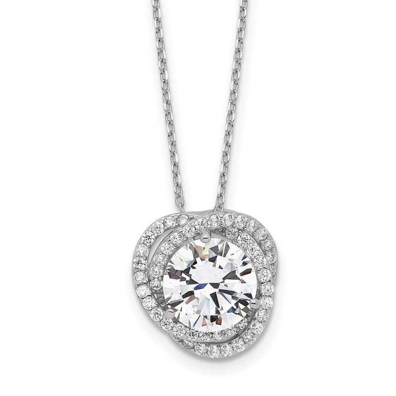 Sterling Silver Rhodium-Plated Polished Cz W/2 In Ext. Necklace