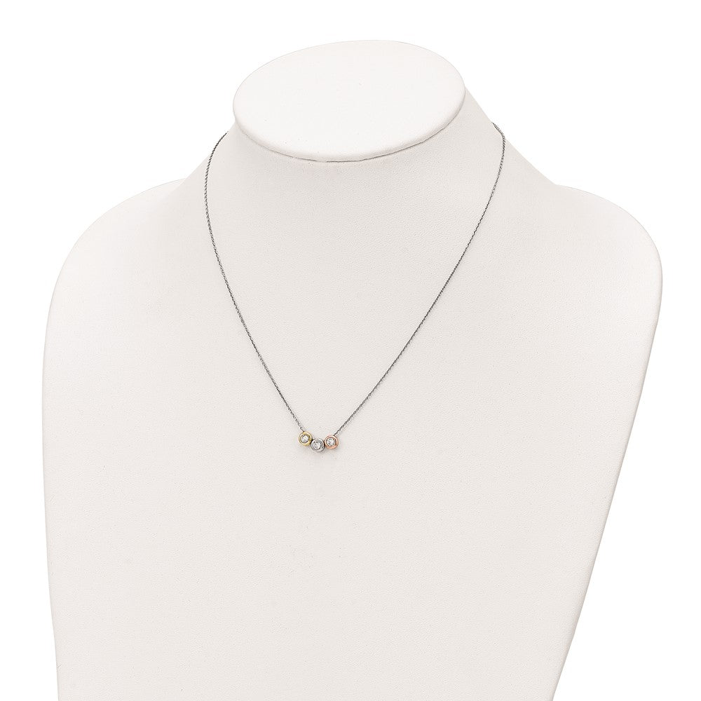 Sterling Silver Rhodium-Plate Gold/Rose-Tone Triple Crystal Necklace
