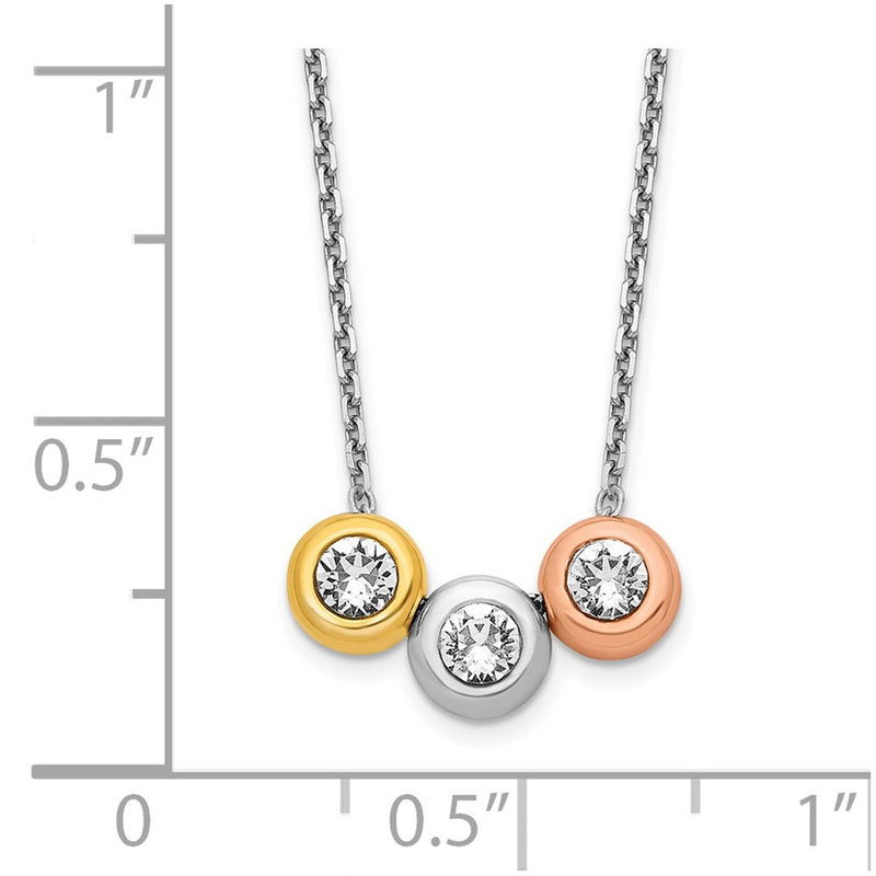Sterling Silver Rhodium-Plate Gold/Rose-Tone Triple Crystal Necklace