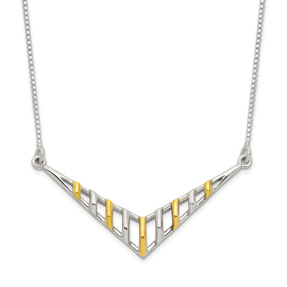 Sterling Silver Gold-Tone V-Shaped Bar Necklace