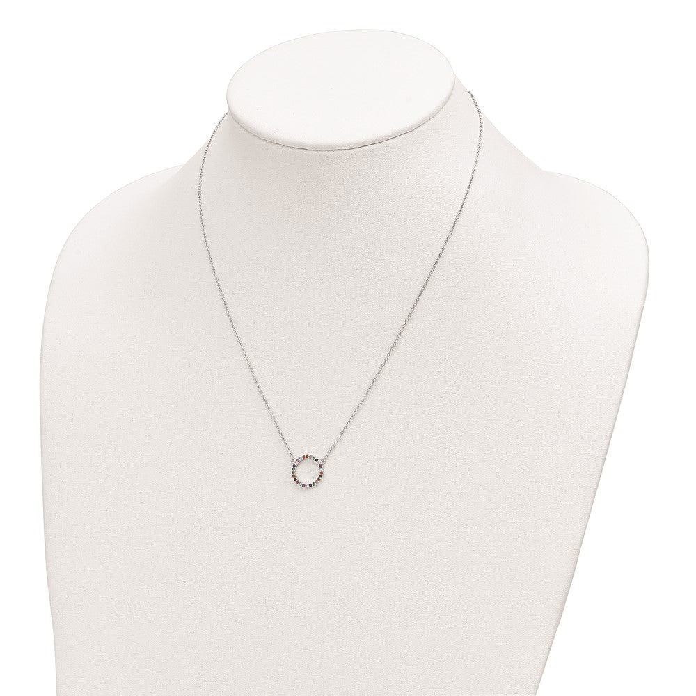 Sterling Silver Rhodium-Plated Polished Multi-Color Circle Cz Necklace