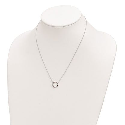 Sterling Silver Rhodium-Plated Polished Multi-Color Circle Cz Necklace