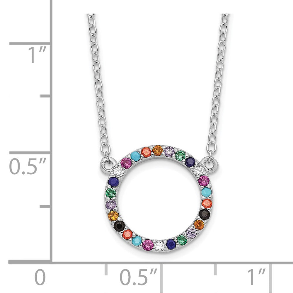 Sterling Silver Rhodium-Plated Polished Multi-Color Circle Cz Necklace