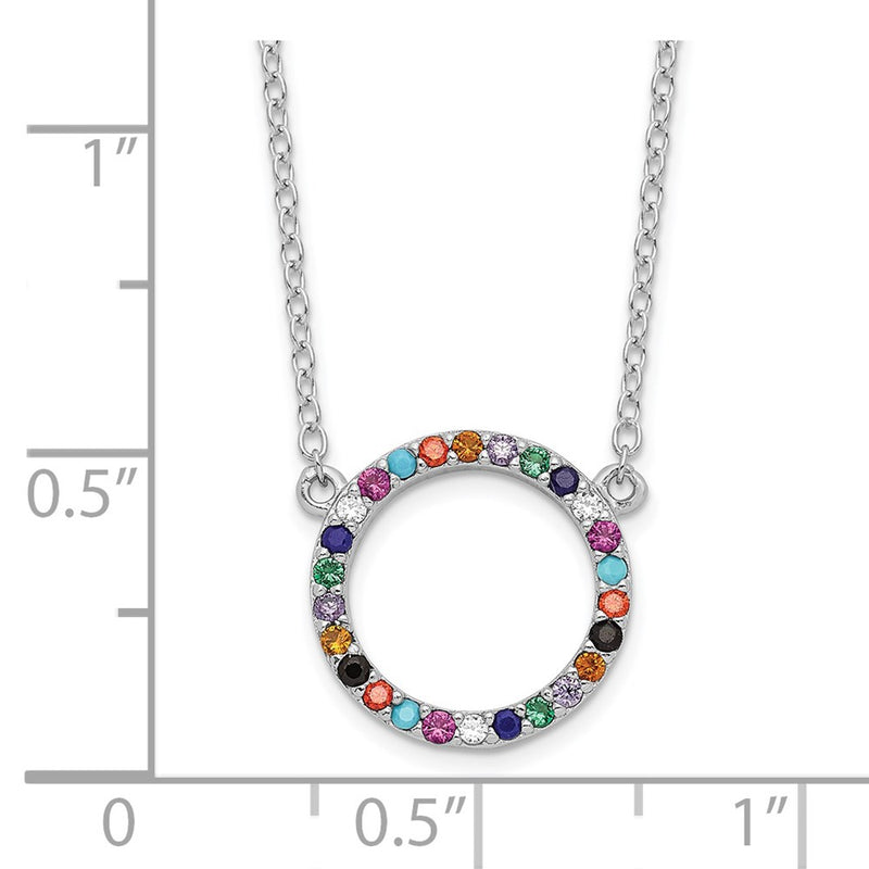 Sterling Silver Rhodium-Plated Polished Multi-Color Circle Cz Necklace