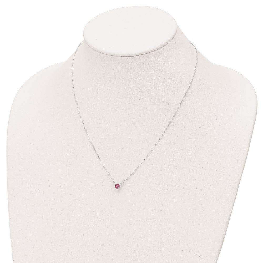 Sterling Silver Rhodium-Plated Pink Crystal 18.5 Inch Necklace
