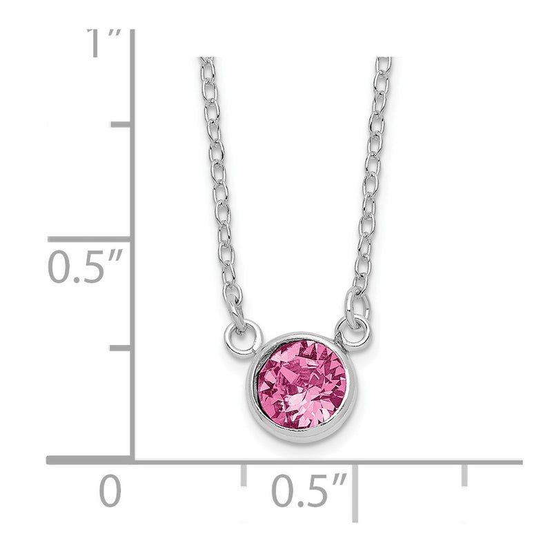 Sterling Silver Rhodium-Plated Pink Crystal 18.5 Inch Necklace