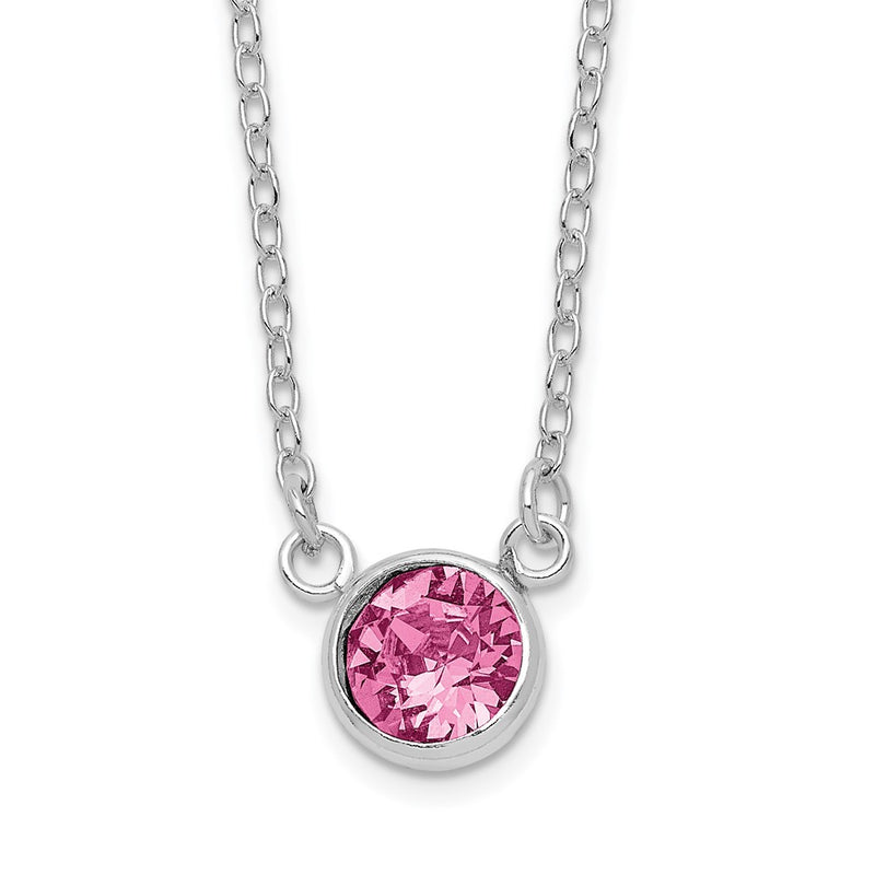 Sterling Silver Rhodium-Plated Pink Crystal 18.5 Inch Necklace