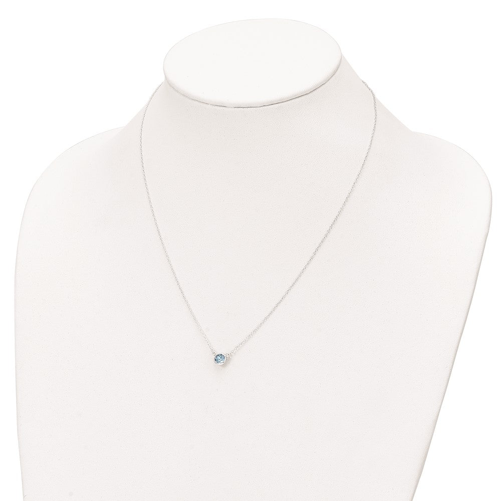 Sterling Silver Rh-Plated Blue Crystal Bezel 18.5In Necklace