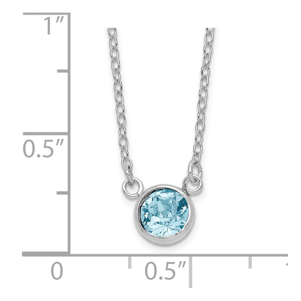 Sterling Silver Rh-Plated Blue Crystal Bezel 18.5In Necklace