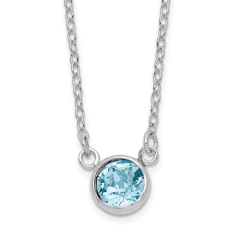 Sterling Silver Rh-Plated Blue Crystal Bezel 18.5In Necklace