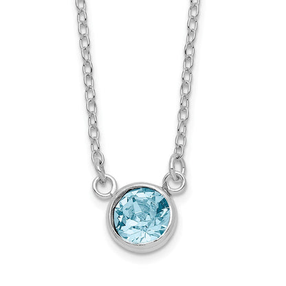 Sterling Silver Rh-Plated Blue Crystal Bezel 18.5In Necklace