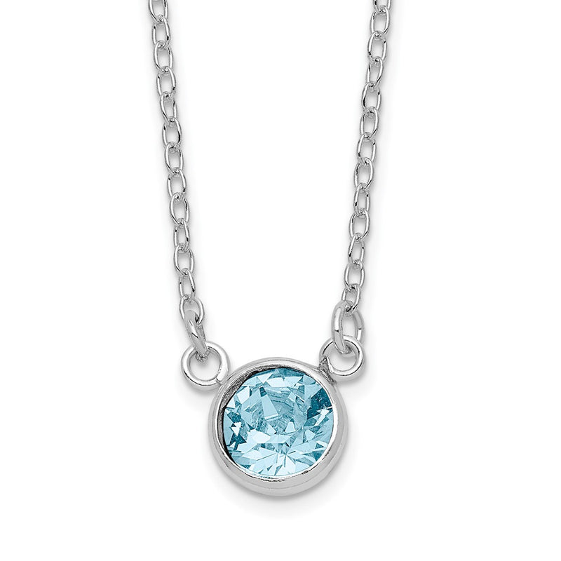 Sterling Silver Rh-Plated Blue Crystal Bezel 18.5In Necklace